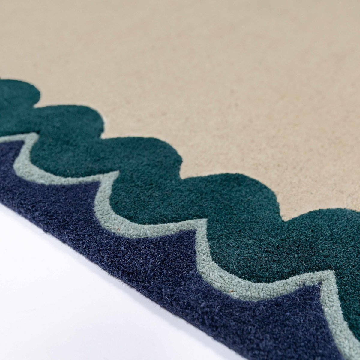 Tapis de couloir à bordure en laine WIGGLE sarcelle, FLAIR RUGS