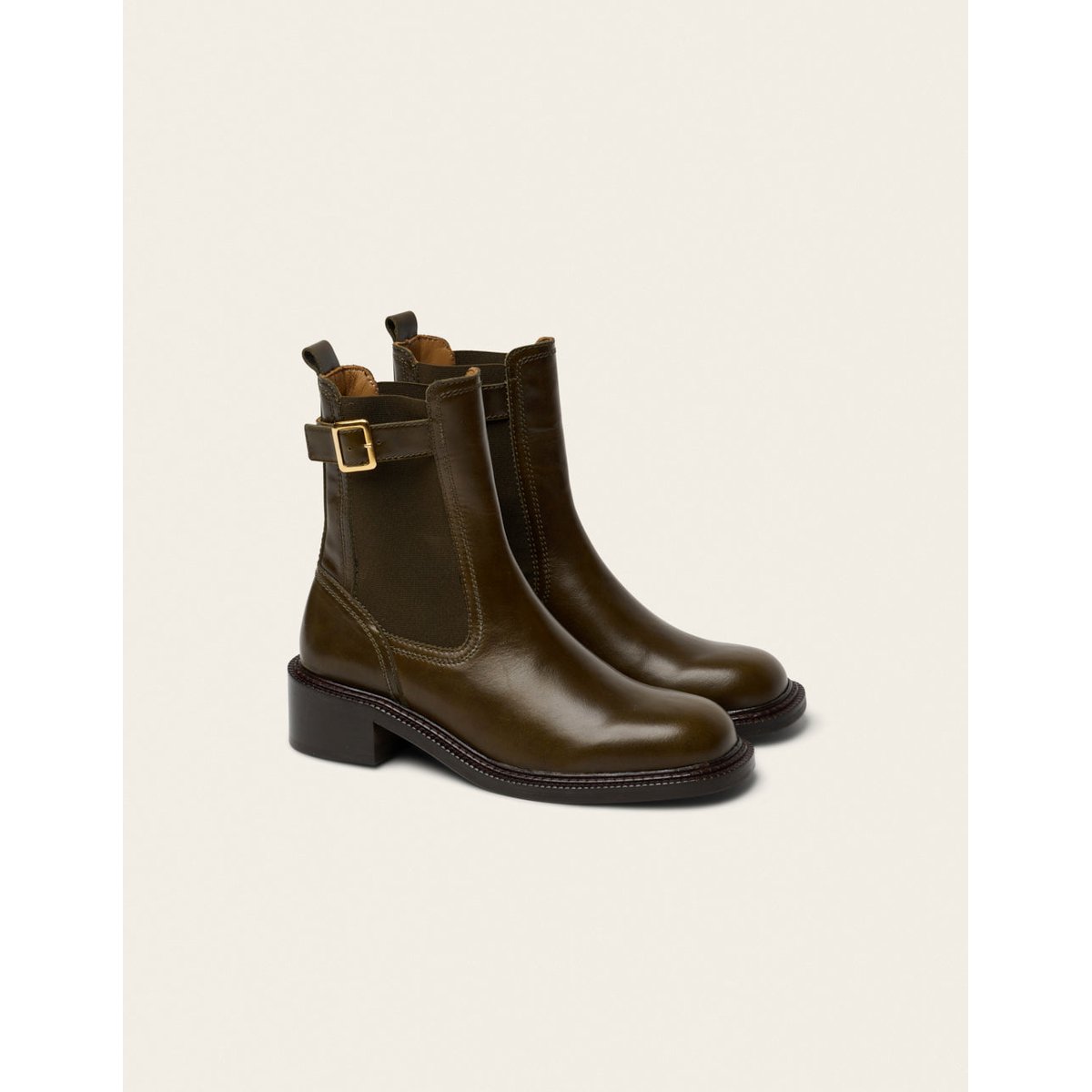 Bottines à talons JAYA cuir kaki, ODAJE