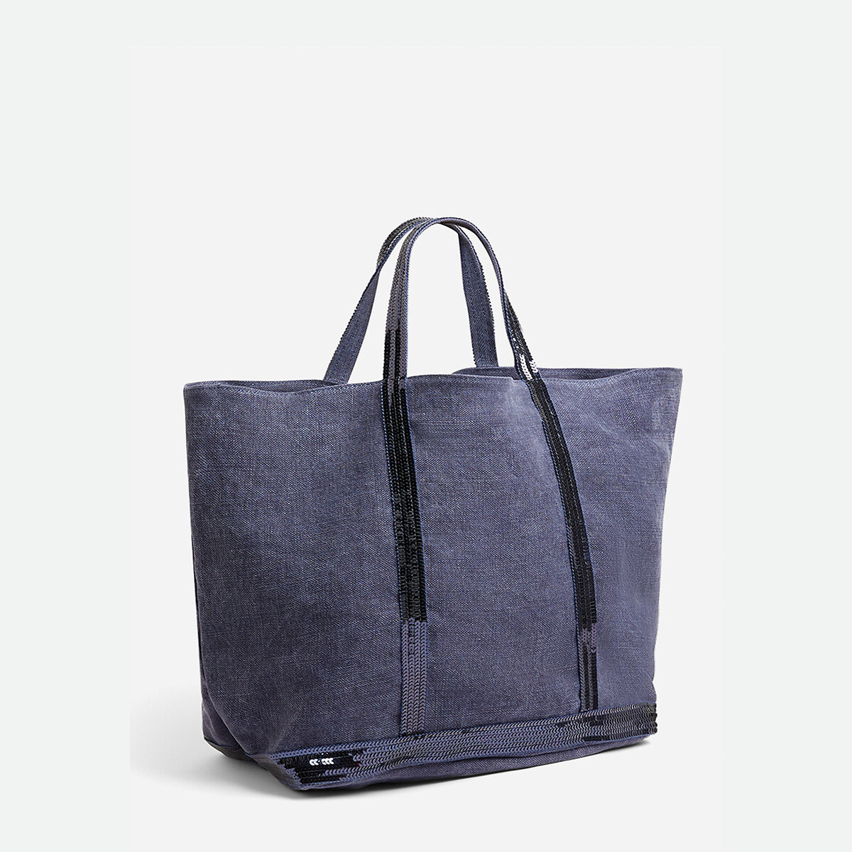 Linen Large Tote Bag with Sequin Trim denim blue , VANESSA BRUNO