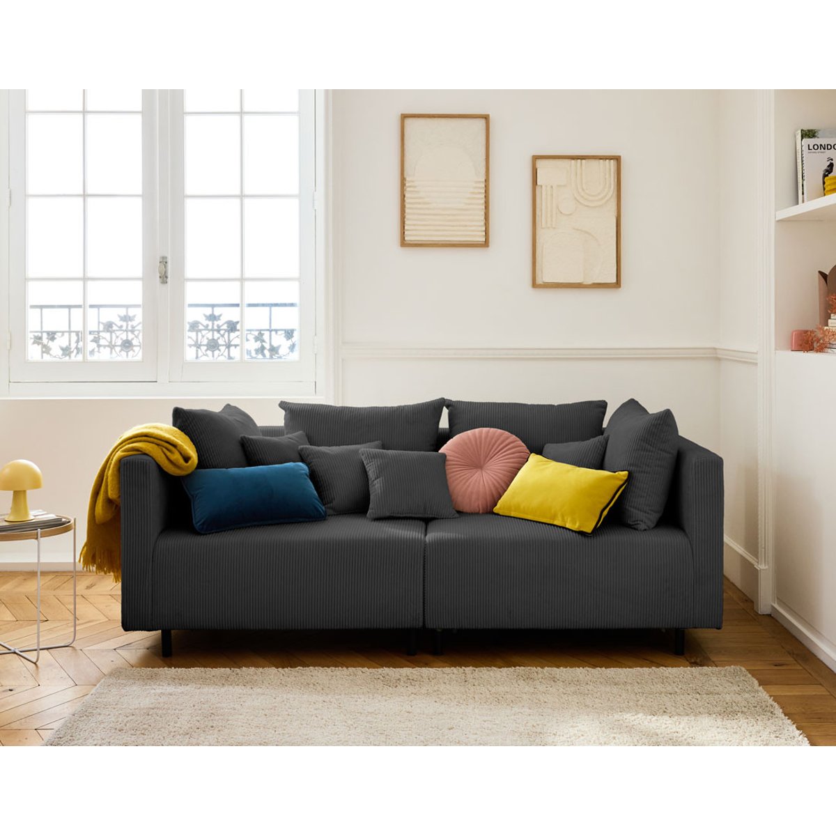 Canapé Modulable 2 places - EDINBURG gris foncé, BEST MOBILIER