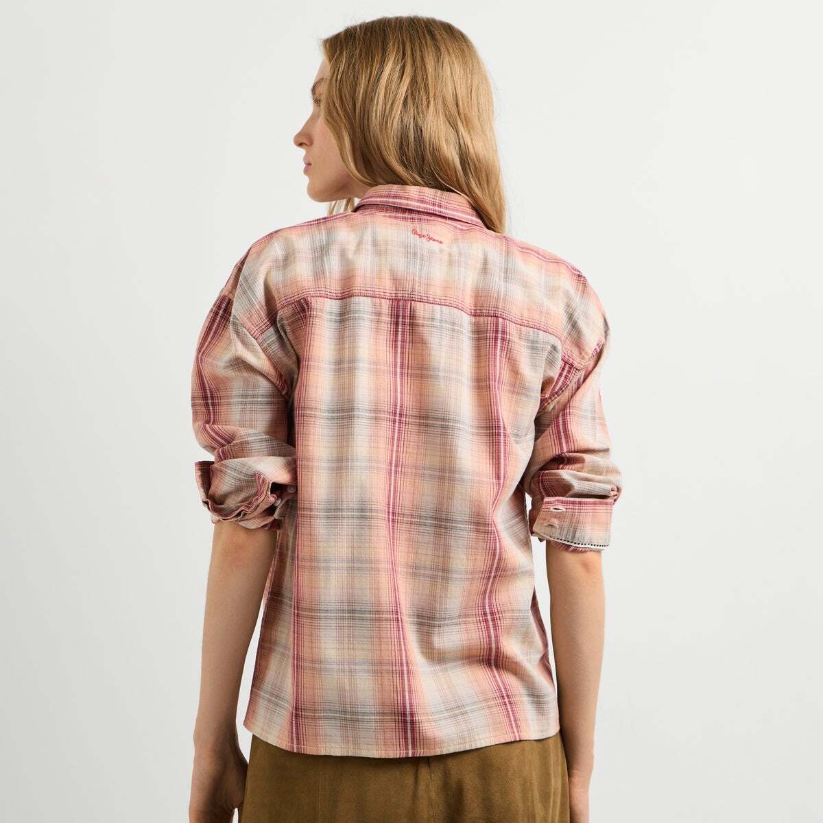 Chemise À Carreaux Avec Logo Brodé brun de trail, PEPE JEANS