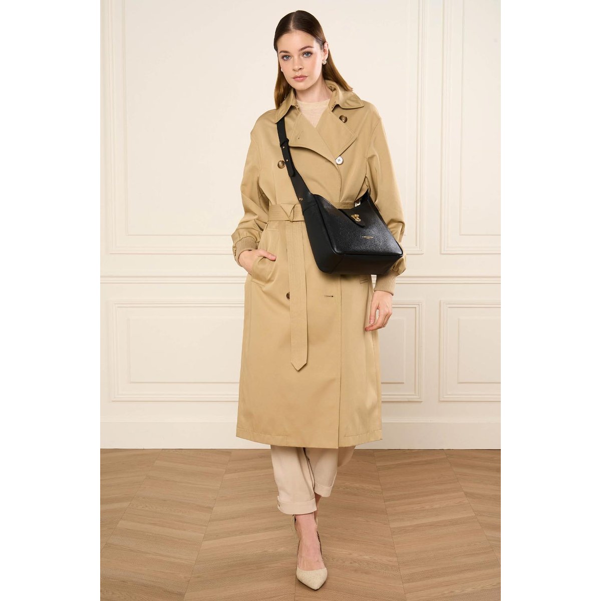 Petit sac seau, Made in France TOP DOUBLE noir - in - nude, LANCASTER