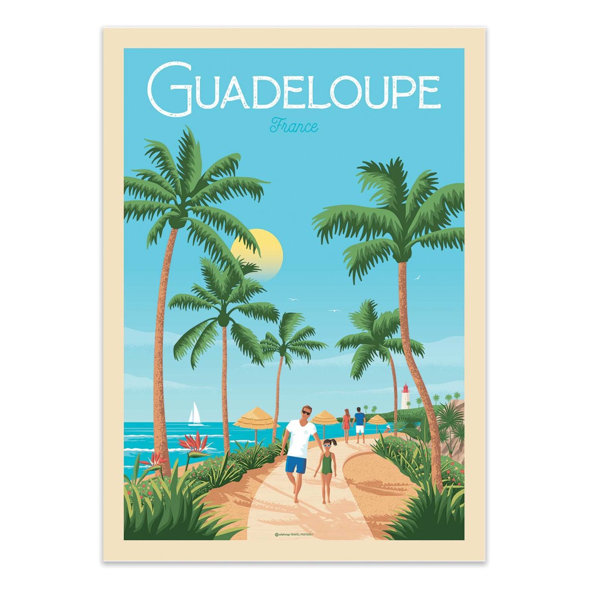 Affiche d'art - Guadeloupe - Olahoop Travel Posters couleur unique, WALL EDITIONS