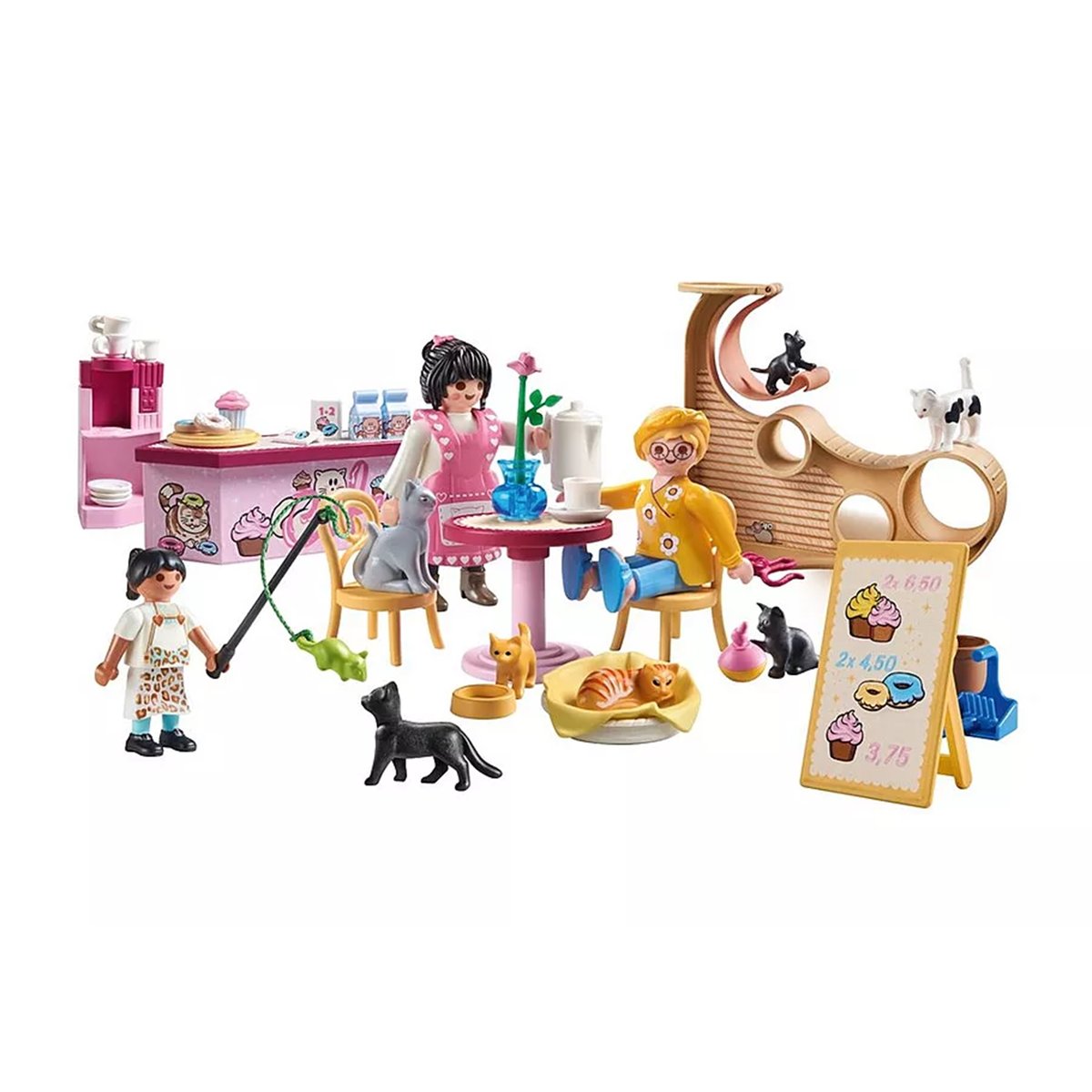 Bar à chats avec 6 chats et 3 personnage multicolore, PLAYMOBIL