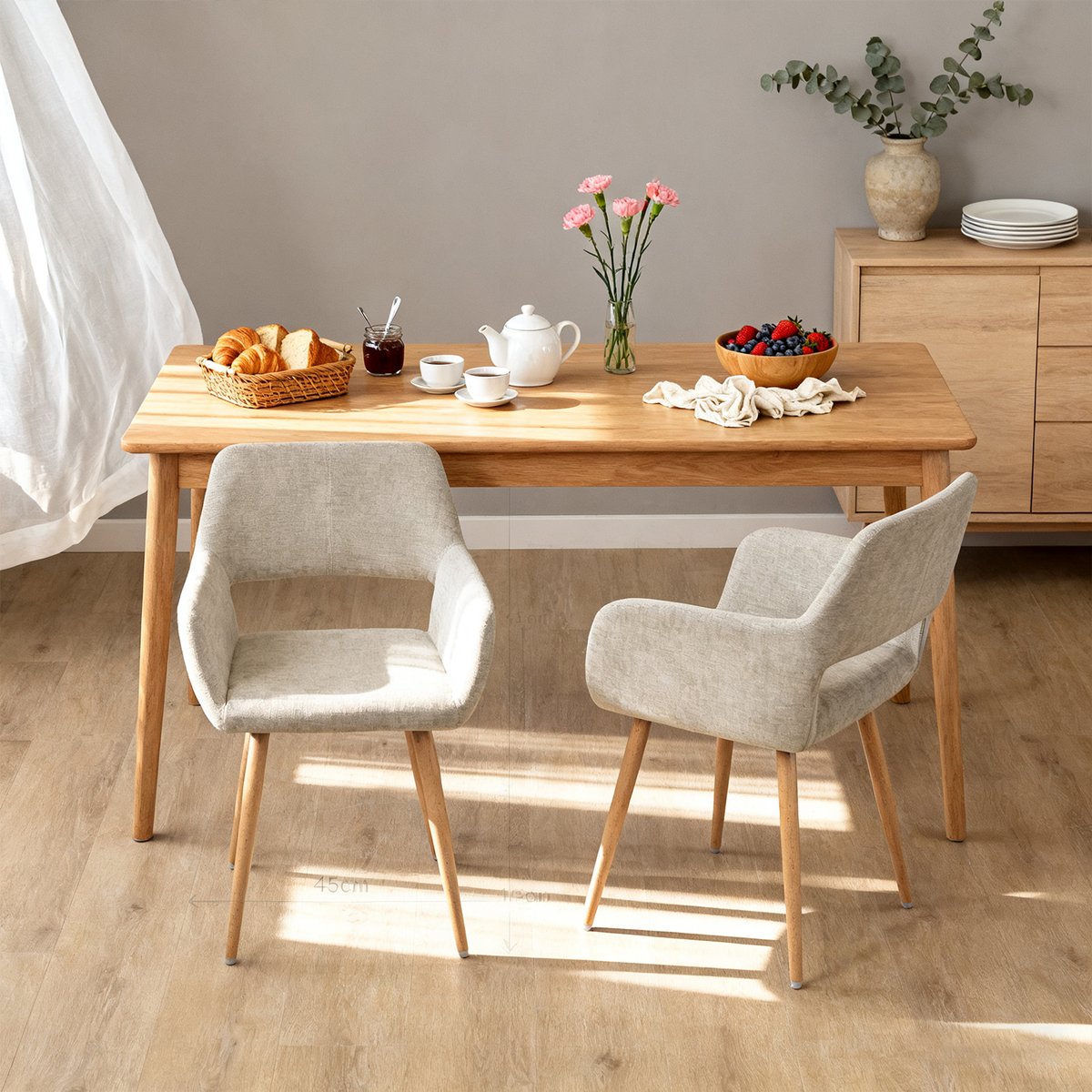 Lot de 2 chaises de salle à manger fauteuil scandinave, CROMWELL beige, MEUBLES COSY