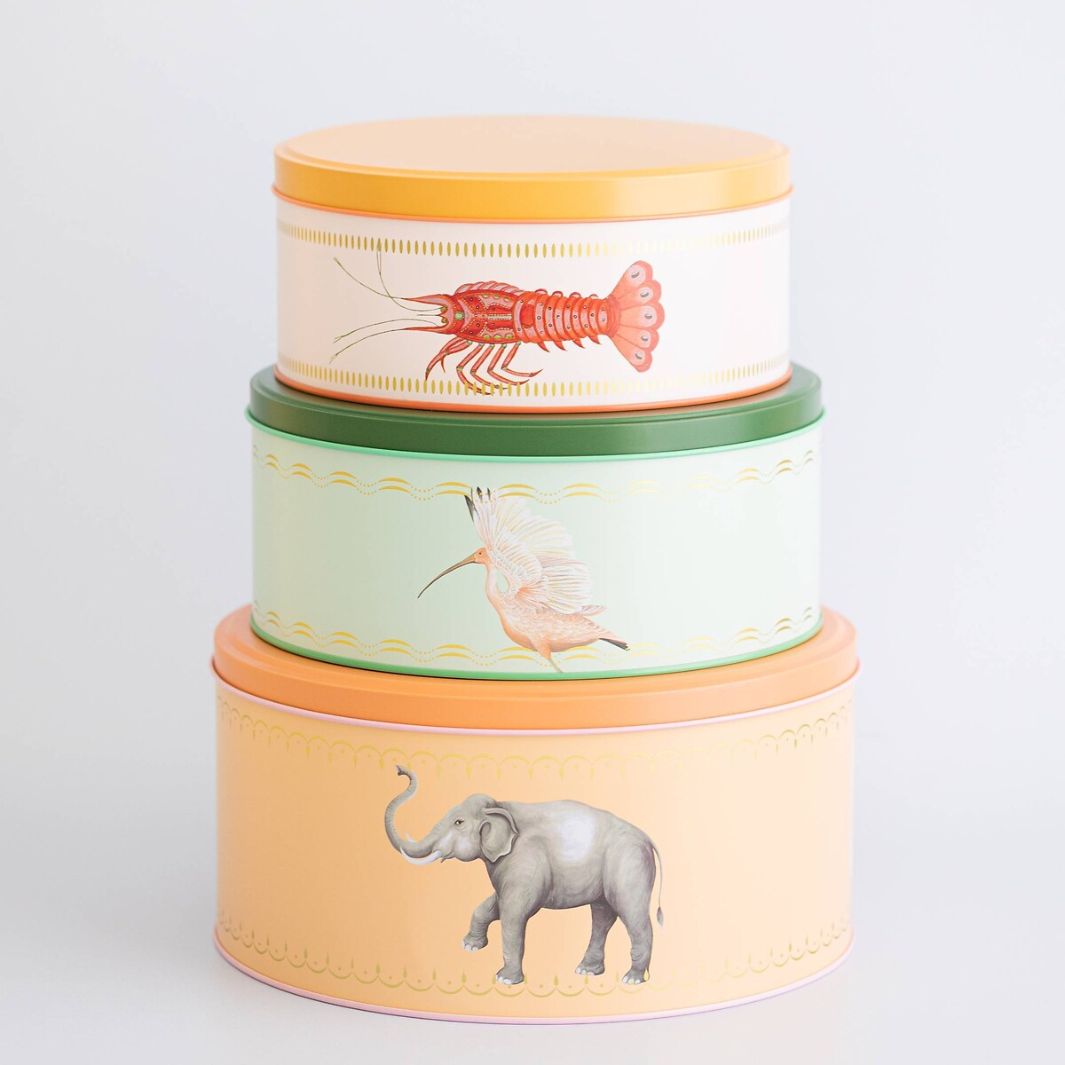 Set of 3 Lobster/Elephant/Ibis Round Cake Tins multi-coloured, YVONNE ELLEN