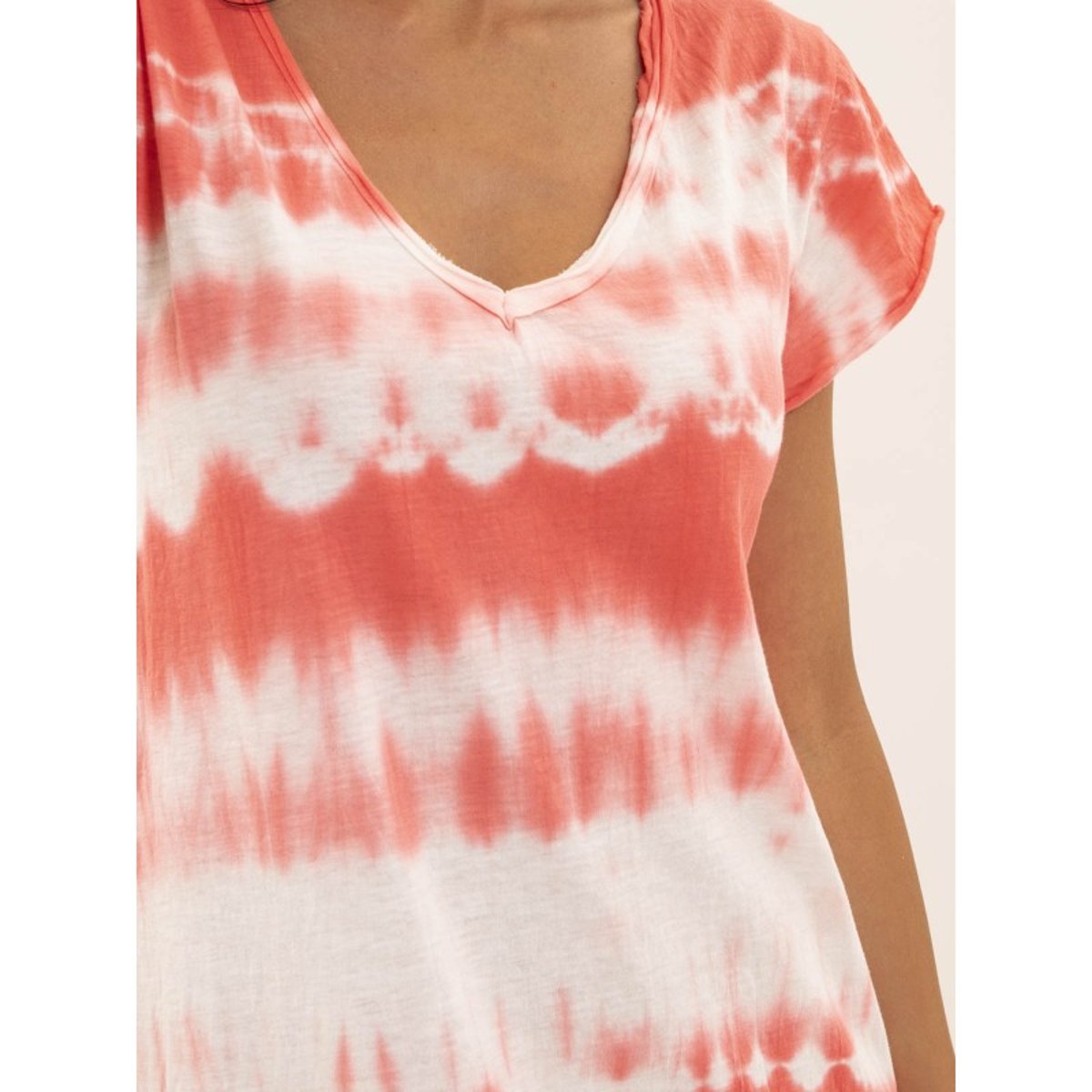 Robe Tee-shirt Longue Motifs Ibolia corail, DONA LISA