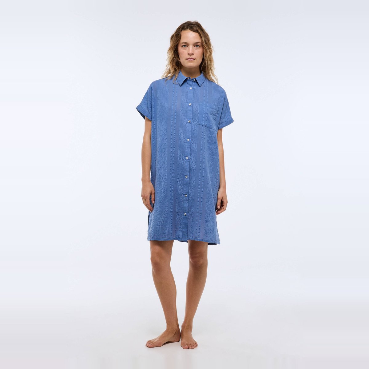 Chemise de nuit unie en coton riviera, MONOPRIX