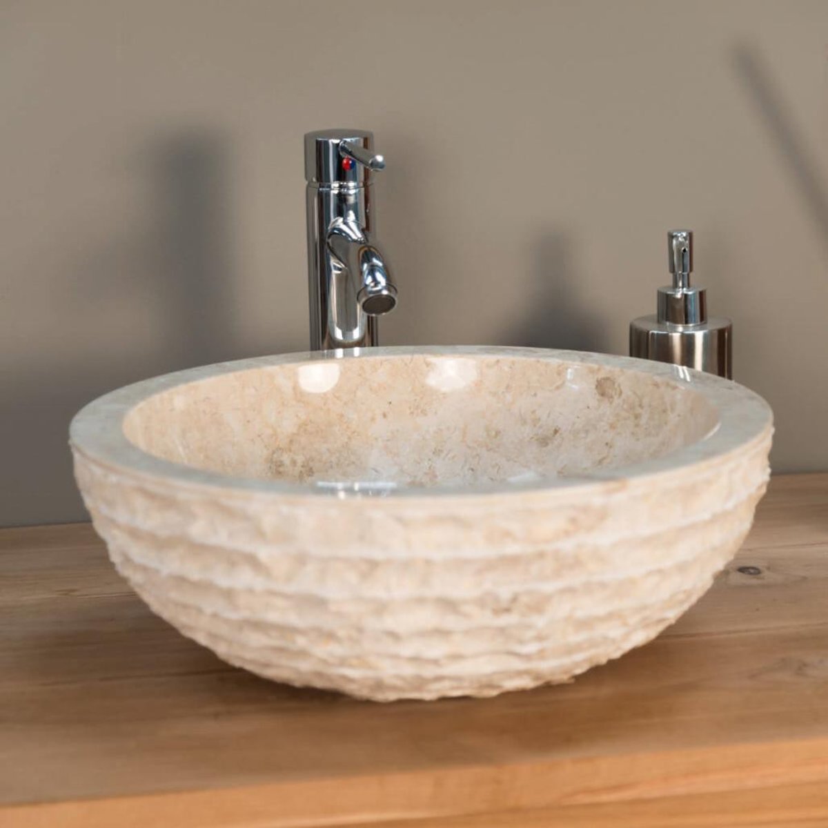 Vasque en marbre ronde à poser 40cm VÉSUVE crème, WANDA COLLECTION