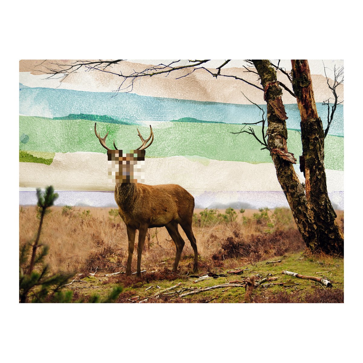 Papier peint intissé panoramique Animaux Cerf incognito rose, EDEN