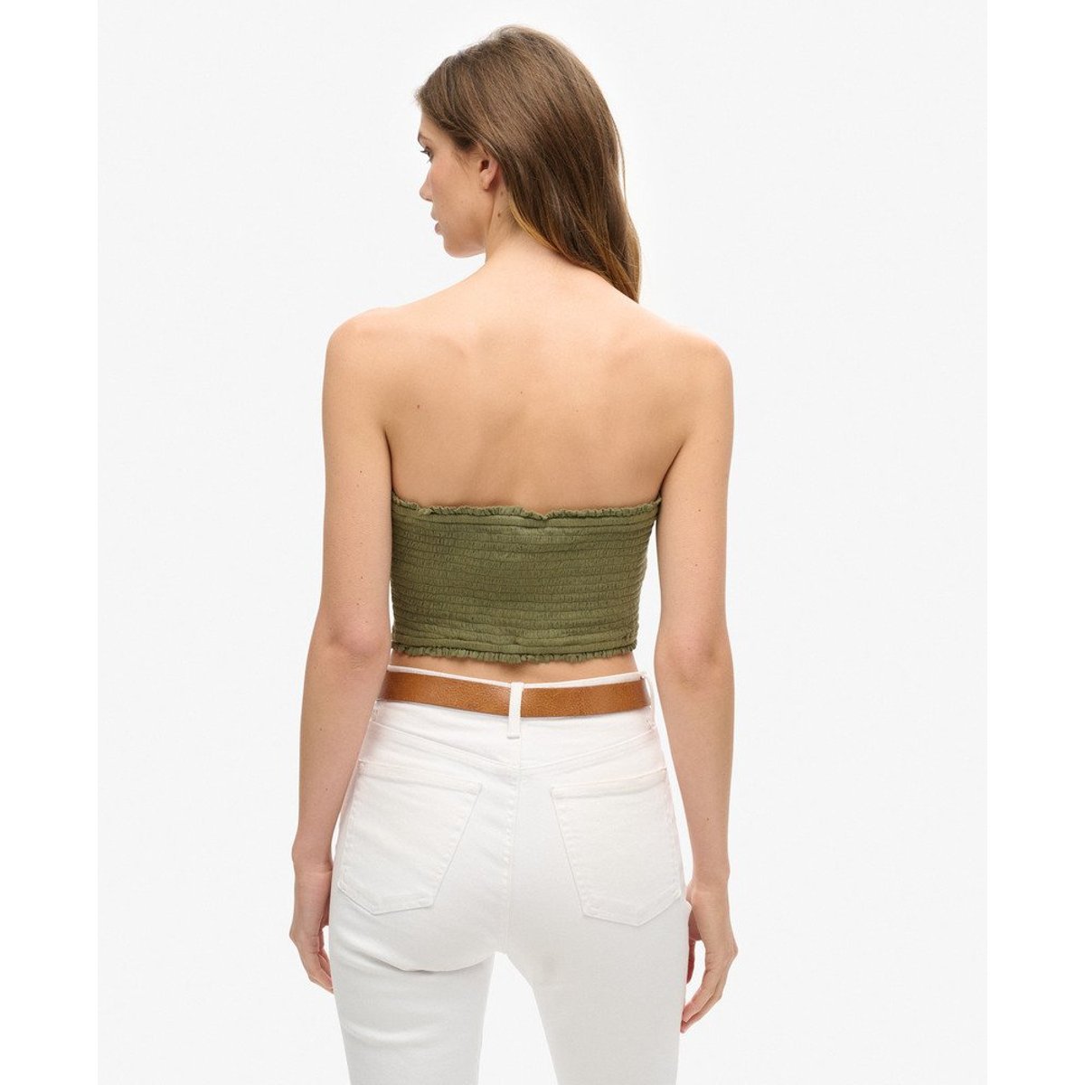 Haut bandeau smocké kaki délavé, SUPERDRY