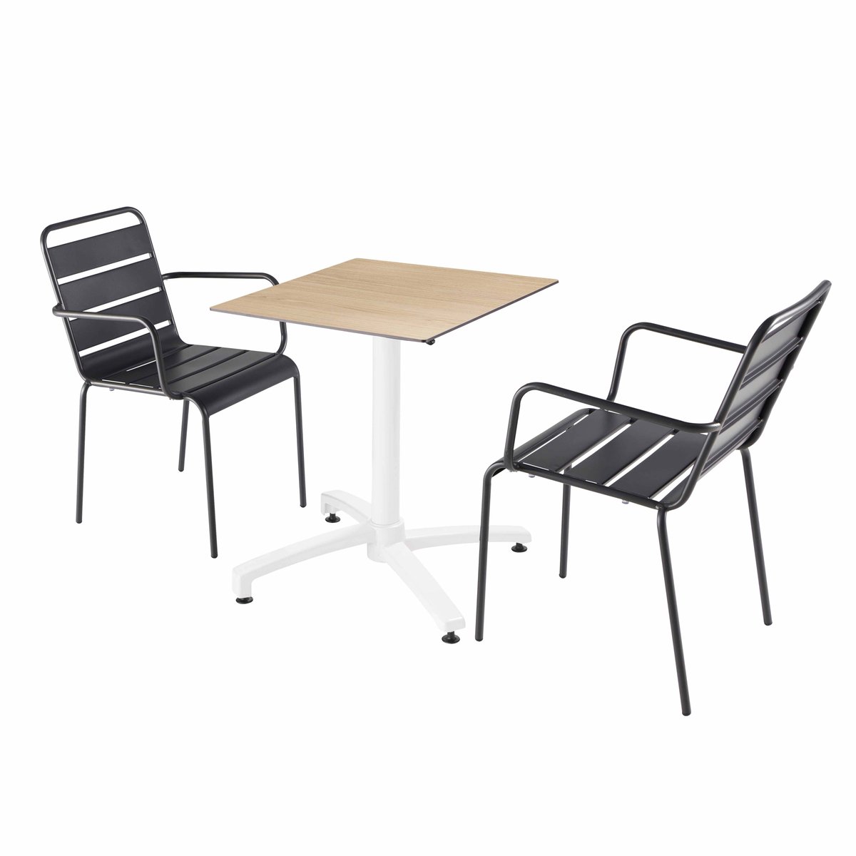Table 60x60 cm inclinable stratifiée avec pied blanc et chaises en métal, OPERA gris, OVIALA