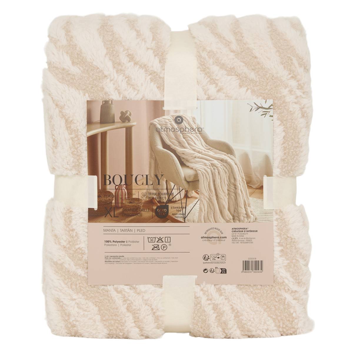 Plaid BOUCLY blanc chaud, ATMOSPHERA