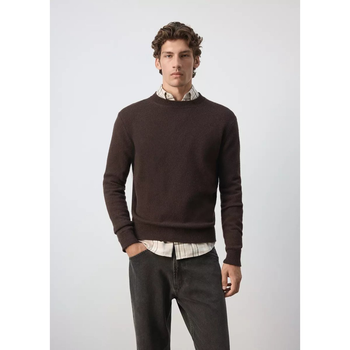 Pull-over maille laine mélangée chocolat, MANGO MAN