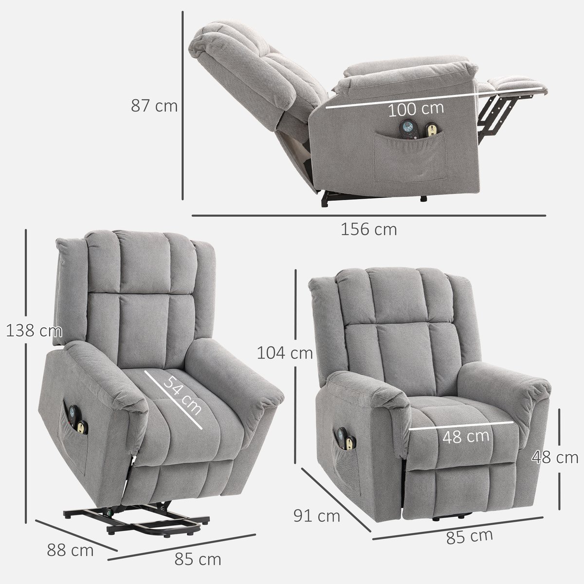 Fauteuil releveur multifonctionnel Chenille gris foncé, HOMCOM