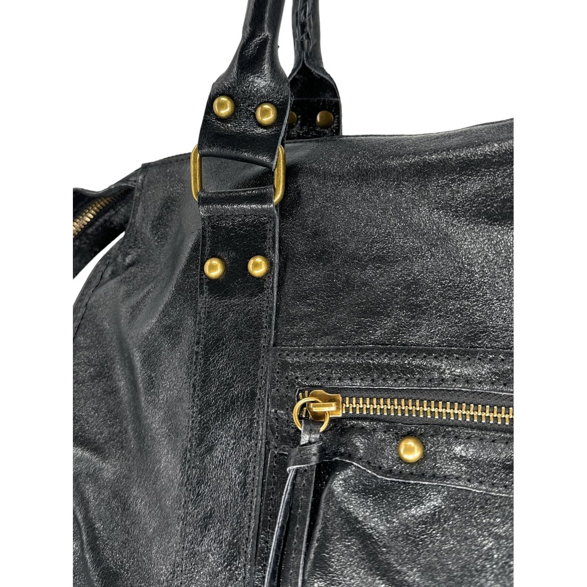 Sac à main noir en cuir brillant italien SANDSTORM GLOSSY noir brillant, OH MY BAG