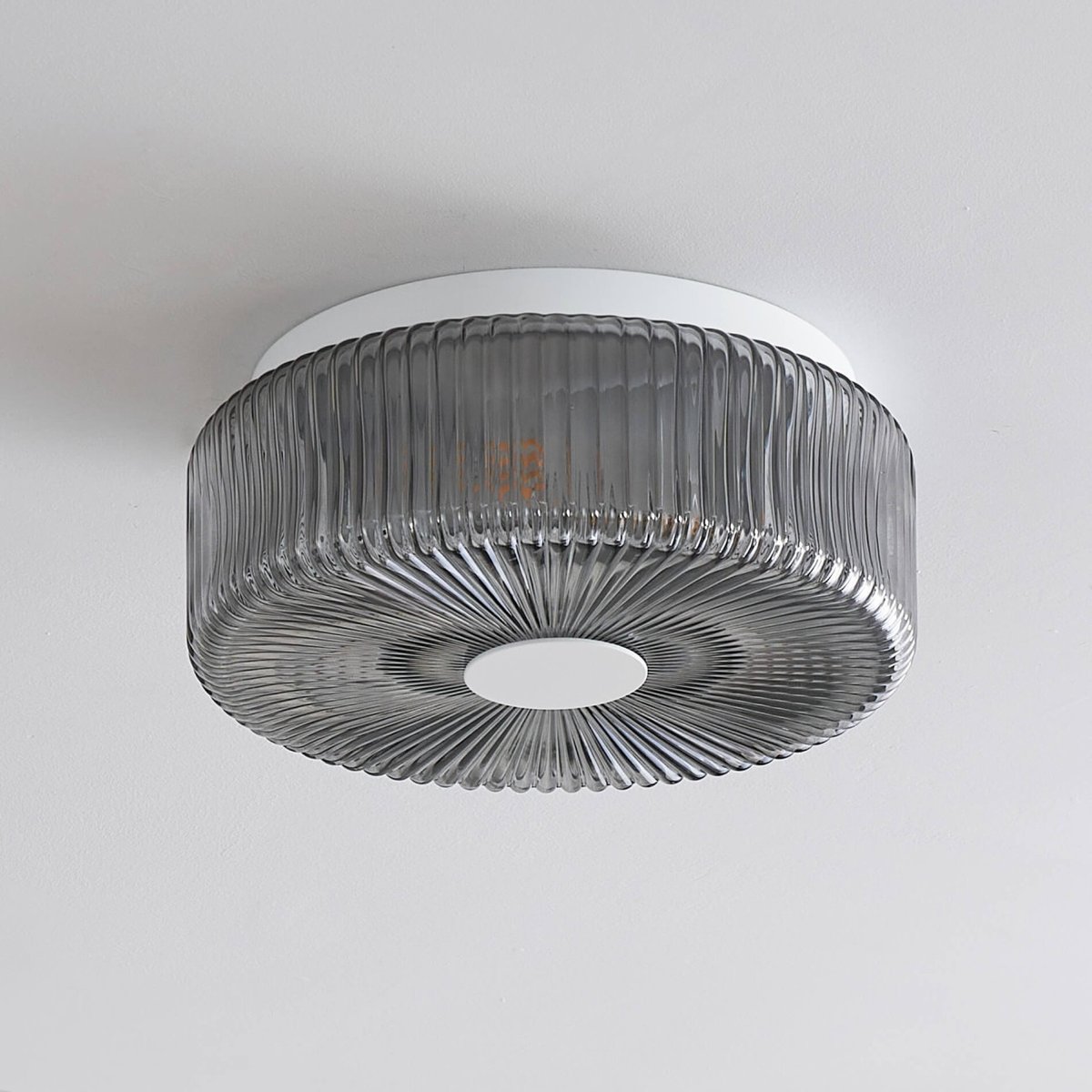 Plafonnier décoratif en verre texturé - PAOLINA gris fumé et blanc, KOSILUM