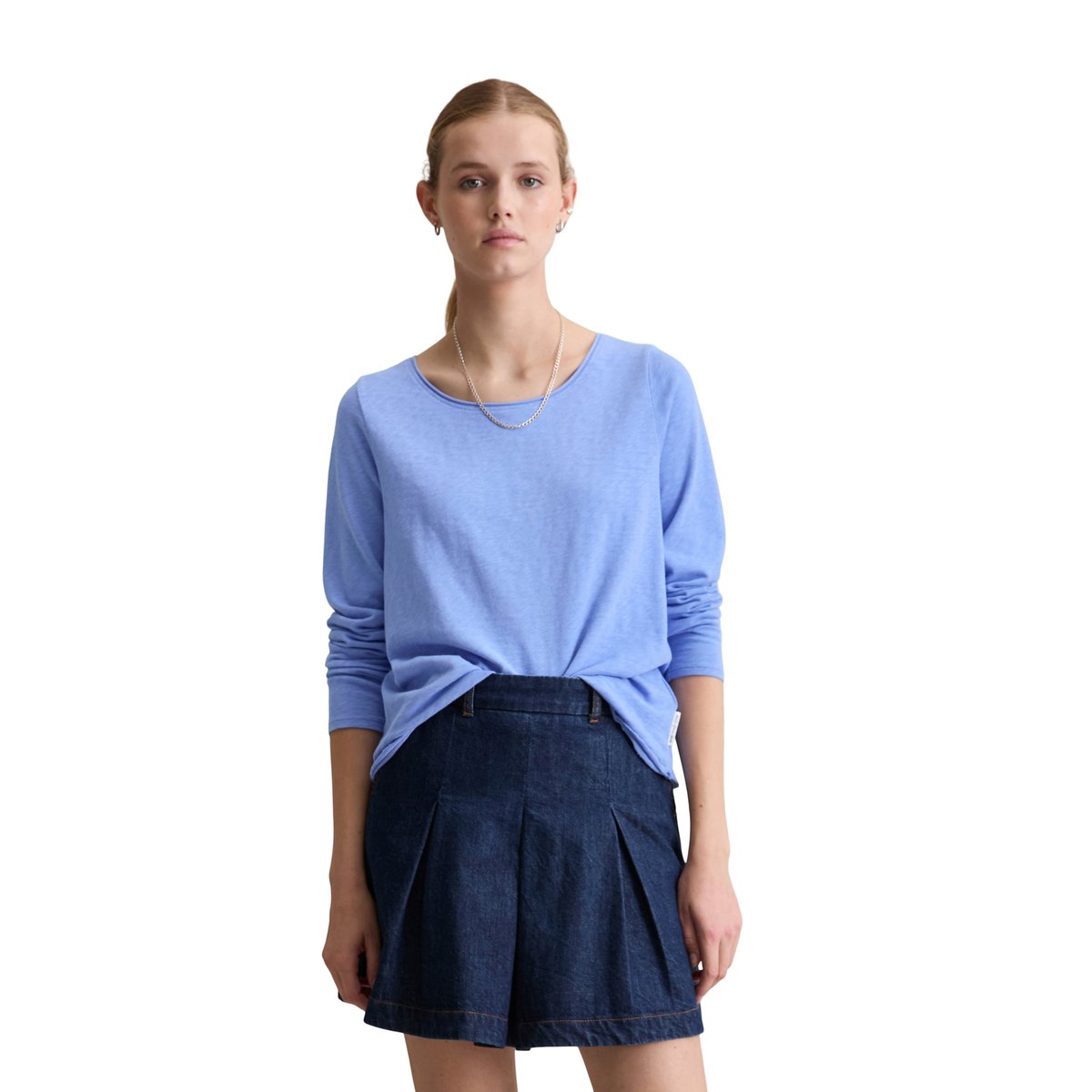 T-shirt long régulier en coton organique bleu moyen, MARC O’POLO DENIM