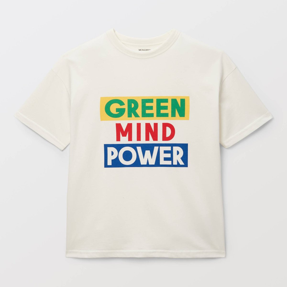 T-shirt manches courtes à imprimé GREEN MIND POWER en coton BIO GOTS naturel, MONOPRIX