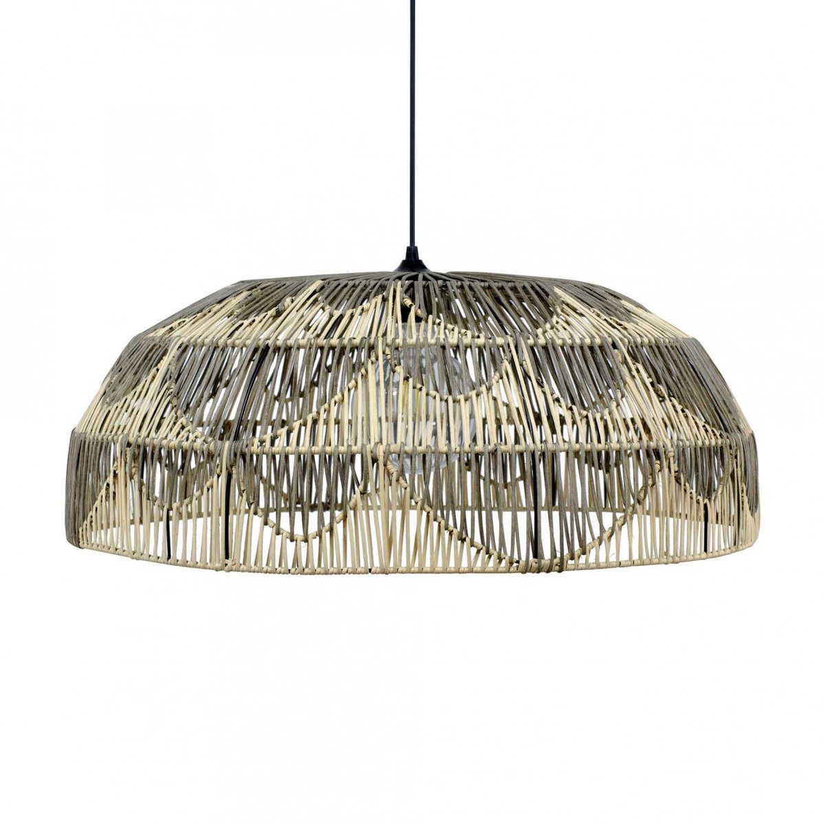 Suspension bicolore en rotin et métal, ALPA beige & gris anthracite, C-CREATION