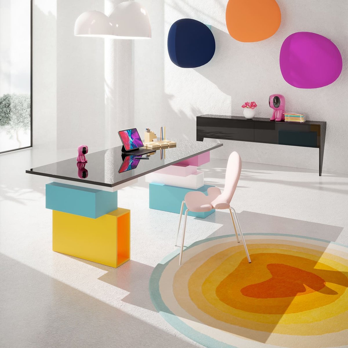 Tapis rond en laine, AURA jaune, KARE DESIGN