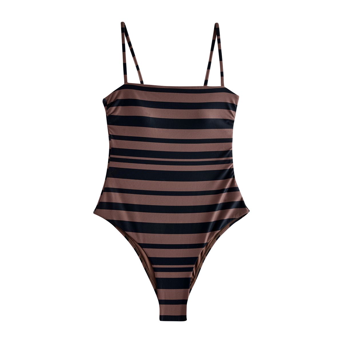 Maillot de bain à encolure carrée rayures noir/marron, NEXT