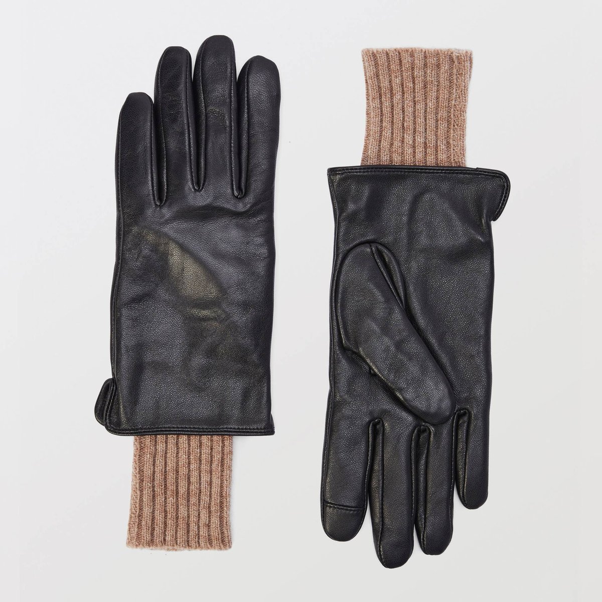 Gants à manchon en cuir noir, MONOPRIX