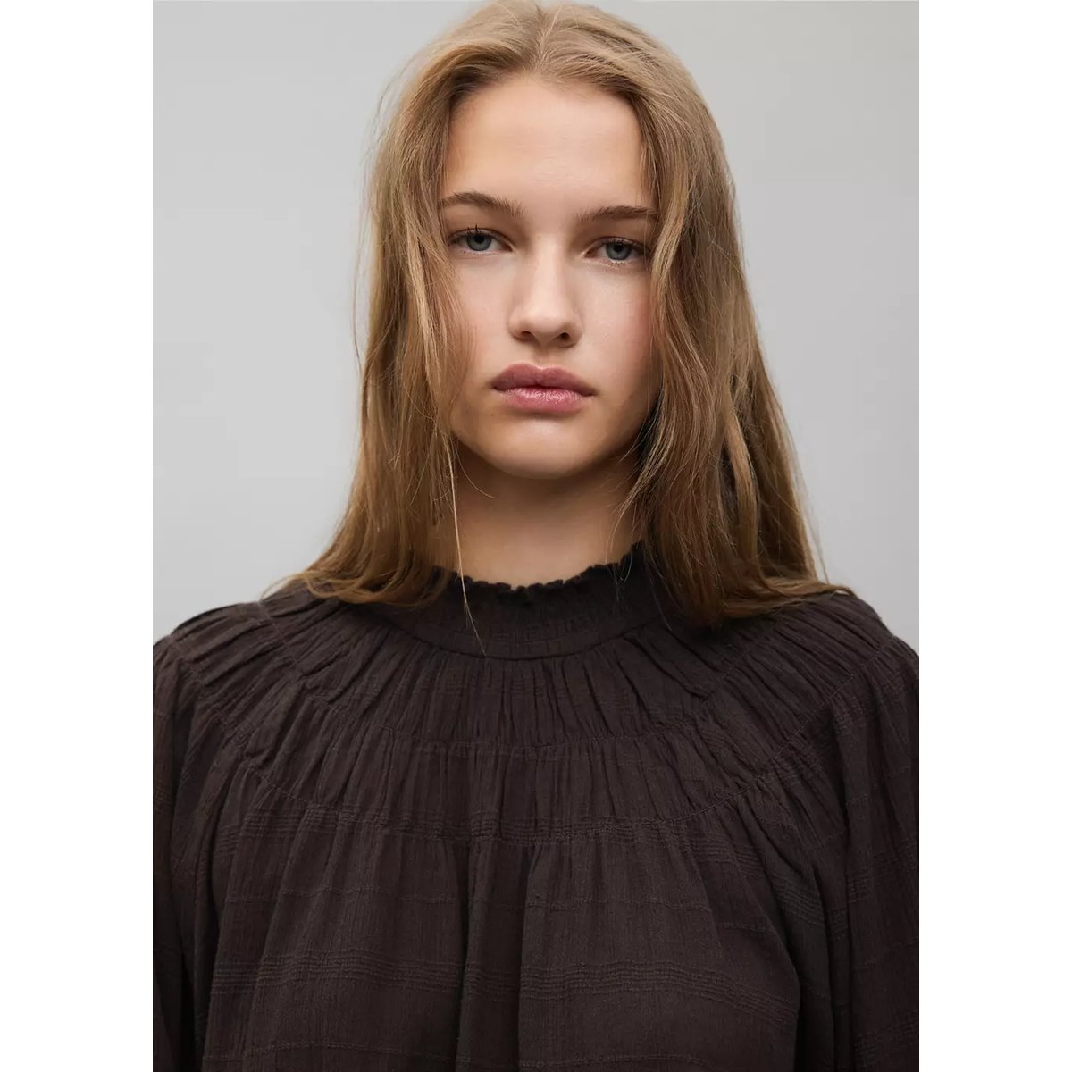 Blouse avec empiècement froncé marron, MANGO TEEN