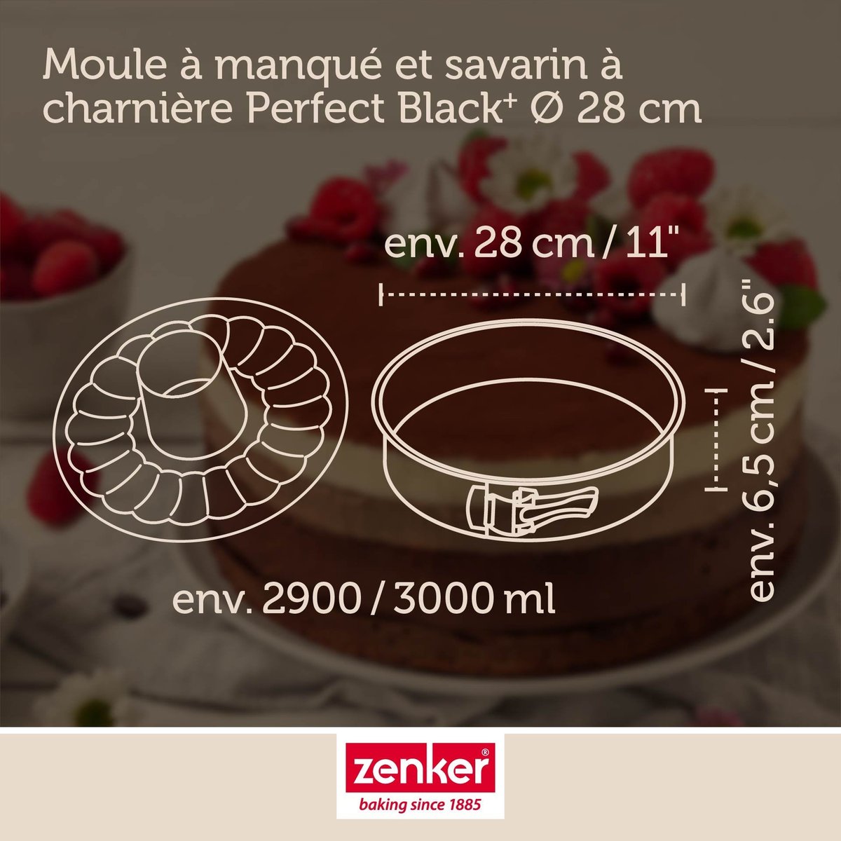 Moule à manqué et à savarin double fond 26 cm PERFECTBACK+ noir, ZENKER