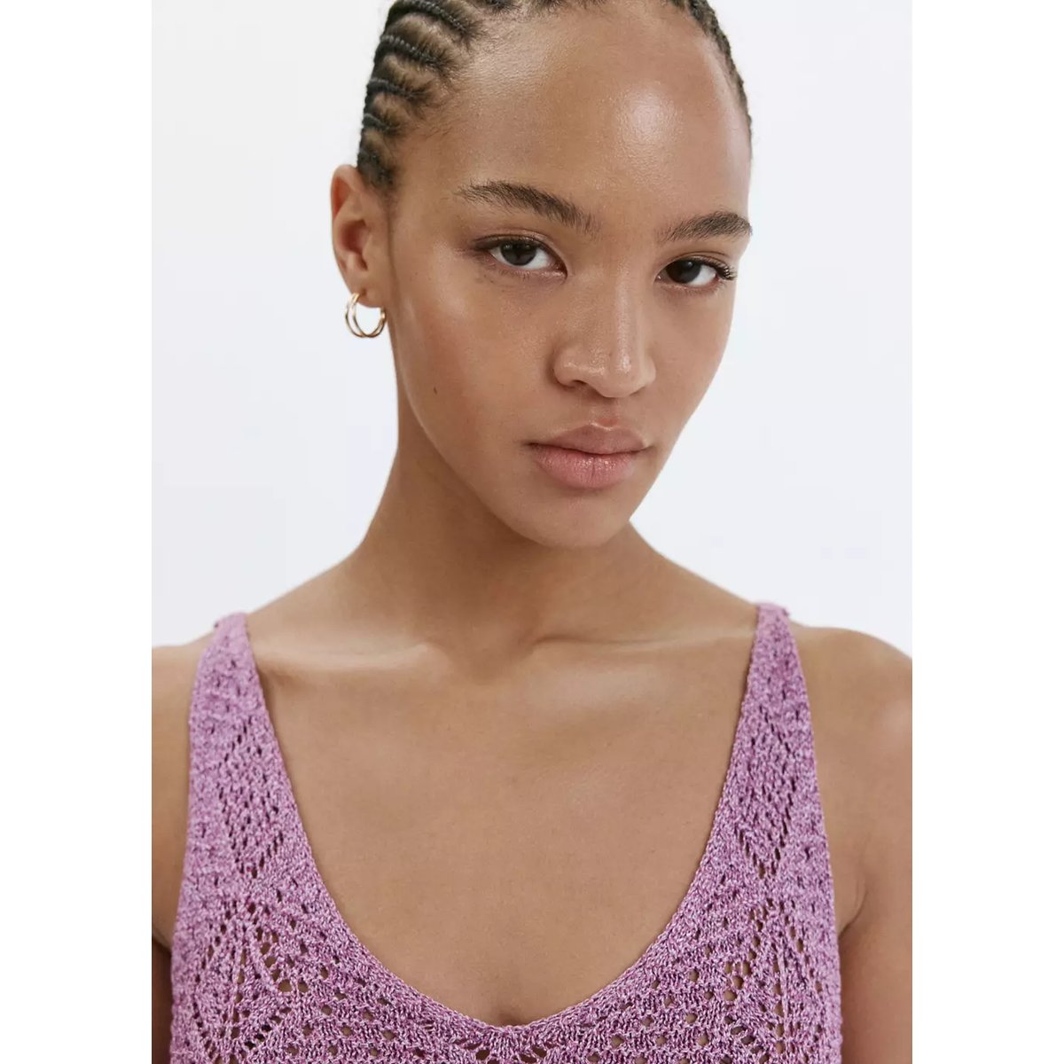 Top en crochet fil textile à volant festonné pourpre, MANGO