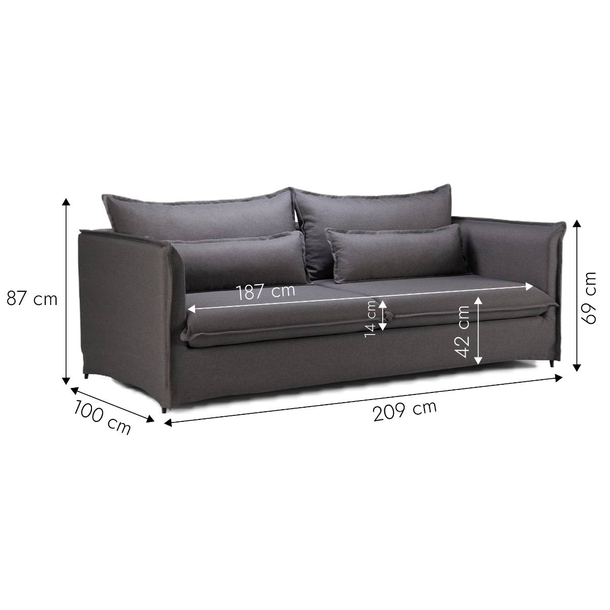 Canapé en polyester MADRID gris, MADE IN MEUBLES