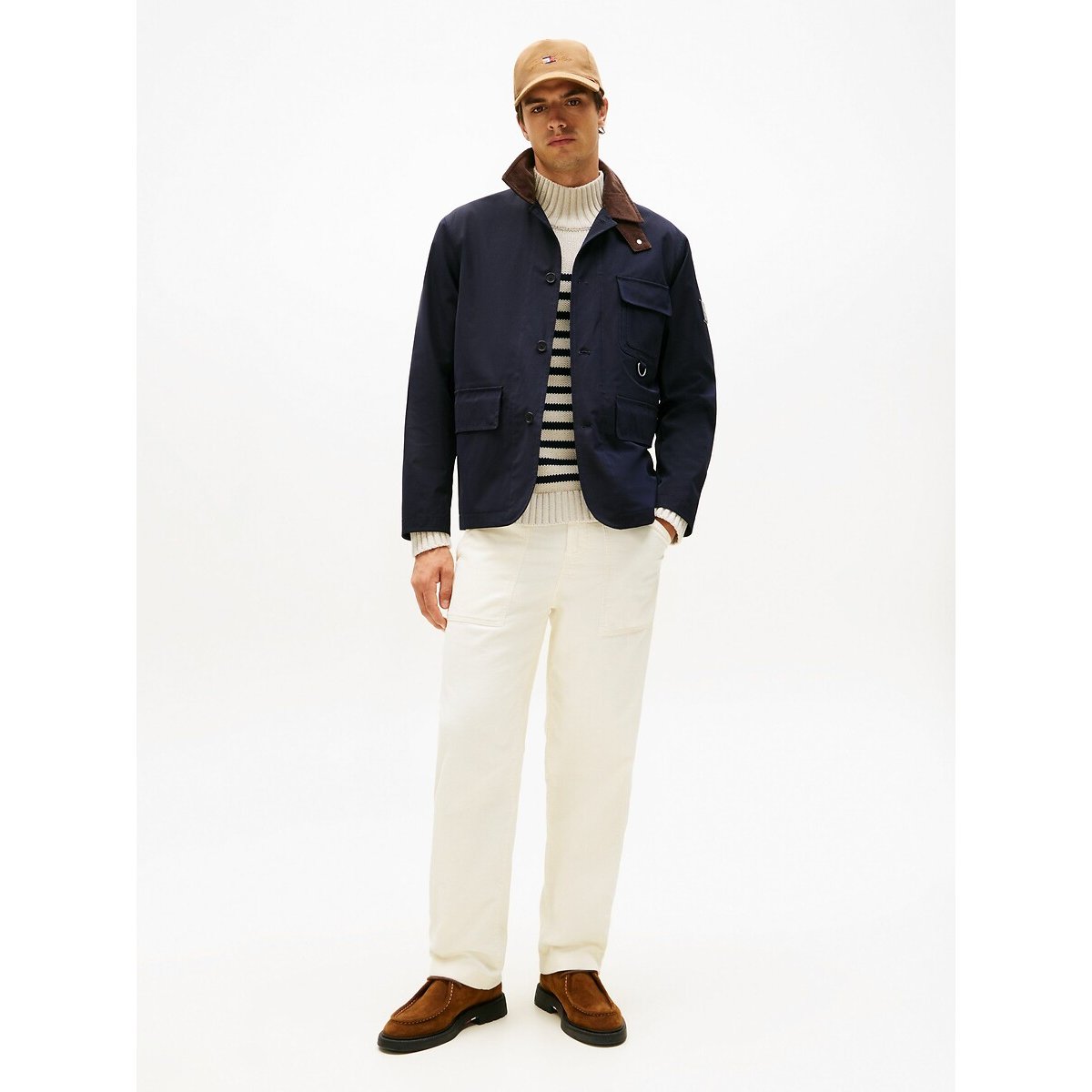 Veste style barn jacket à col contrasté bleu marine, TOMMY HILFIGER