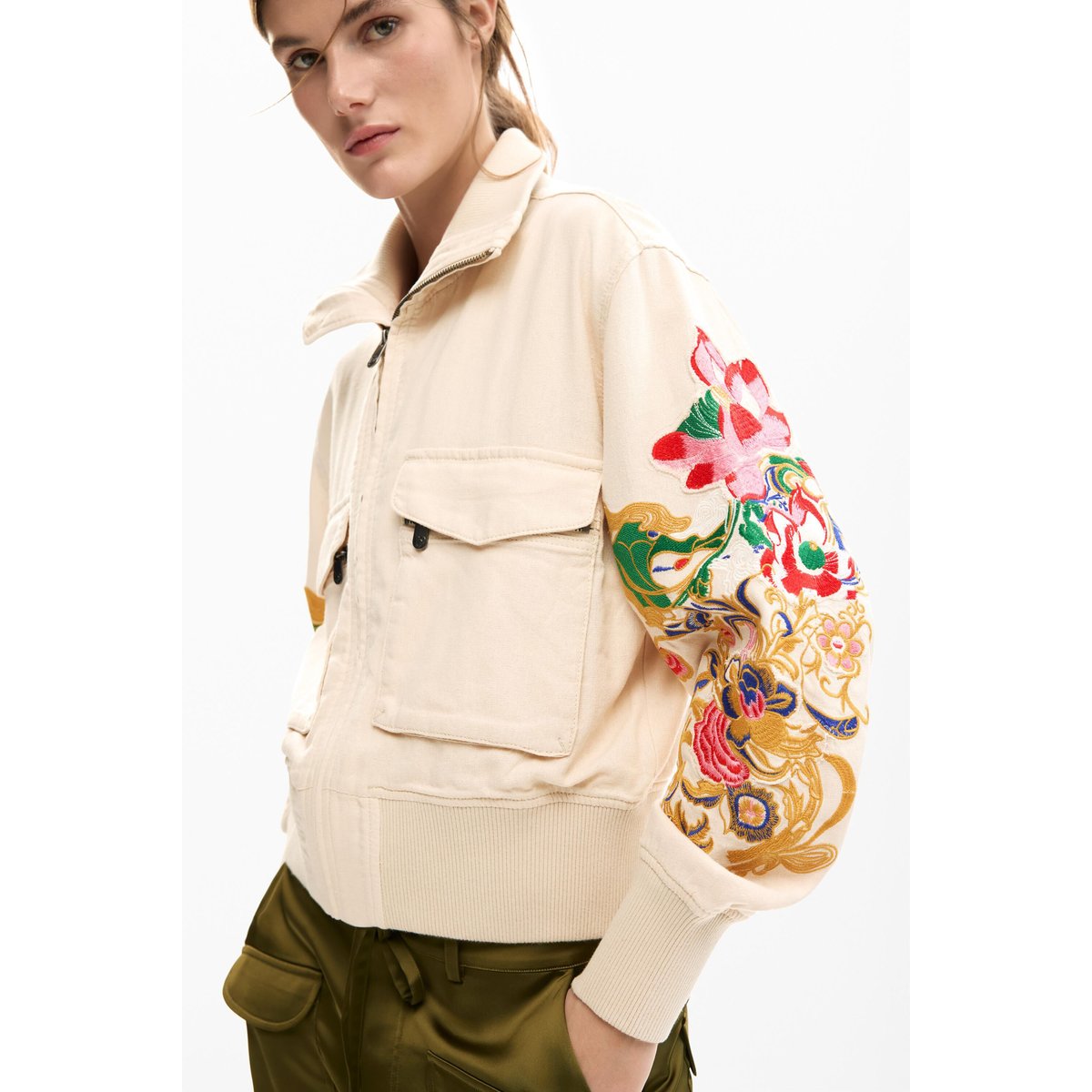 Veste patch fleurs beige, DESIGUAL