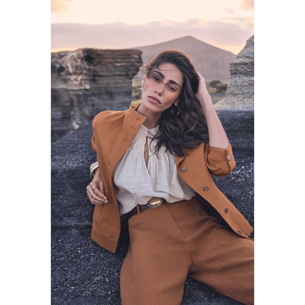 Veste à manches longues en lin mélangé BLONDIE ocre, Maison 123