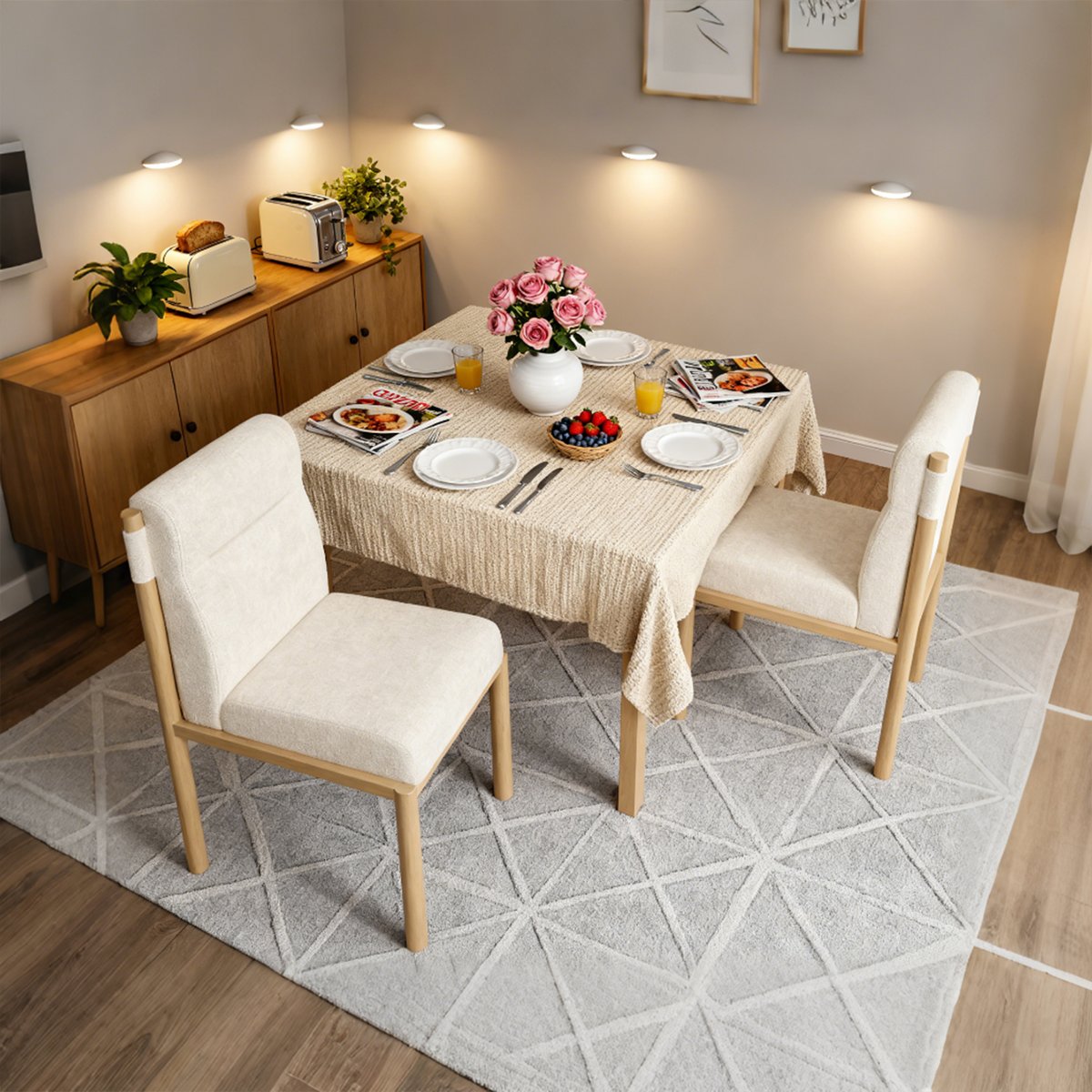 Lot de 2 chaises de salle à manger en bouclette avec pieds métal, DUORAU beige, MEUBLES COSY