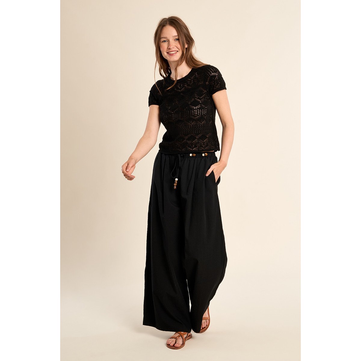 Maille manches courtes en crochet noir, MOLLY BRACKEN