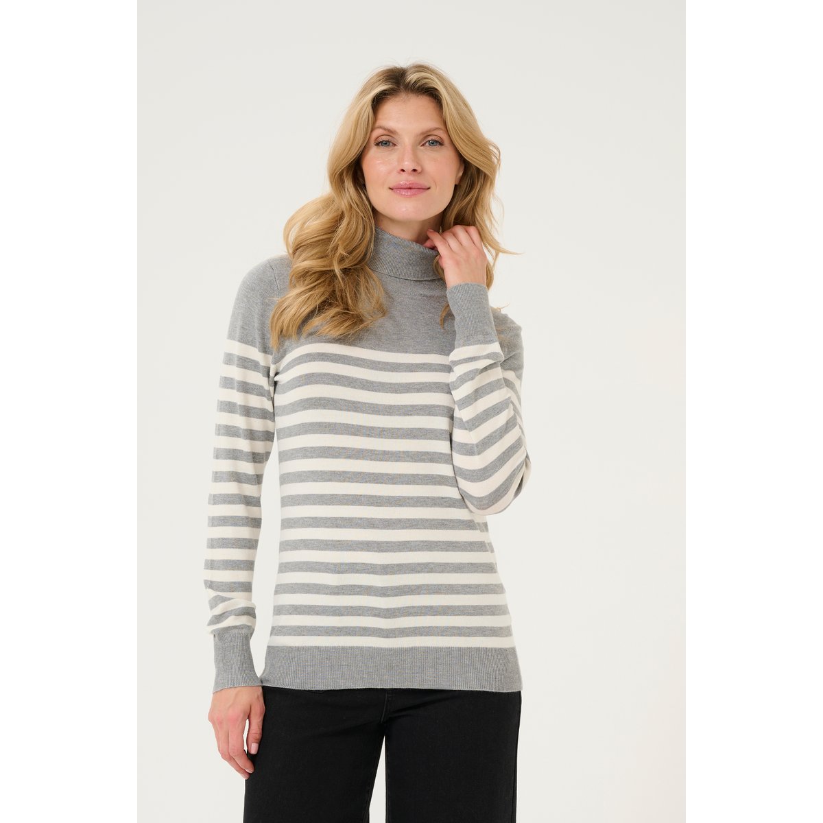Pullover tricoté gris/blanc rayures grey melange/turtledove stripe, KAFFE