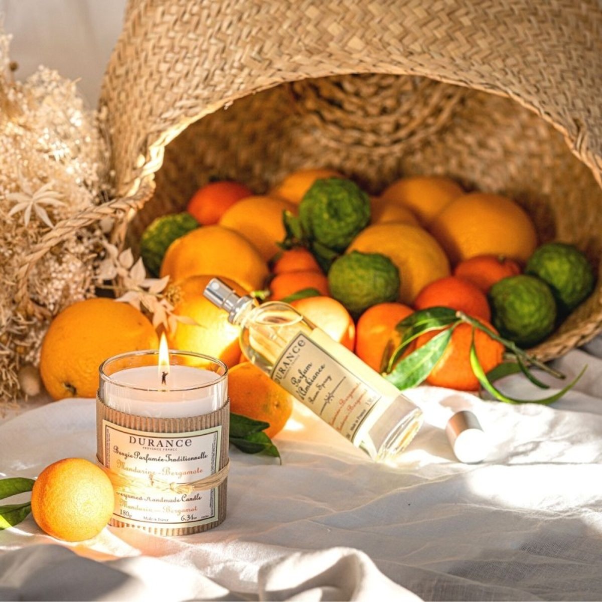 Bougie parfumée MANDARINE BERGAMOTE couleur unique, DURANCE