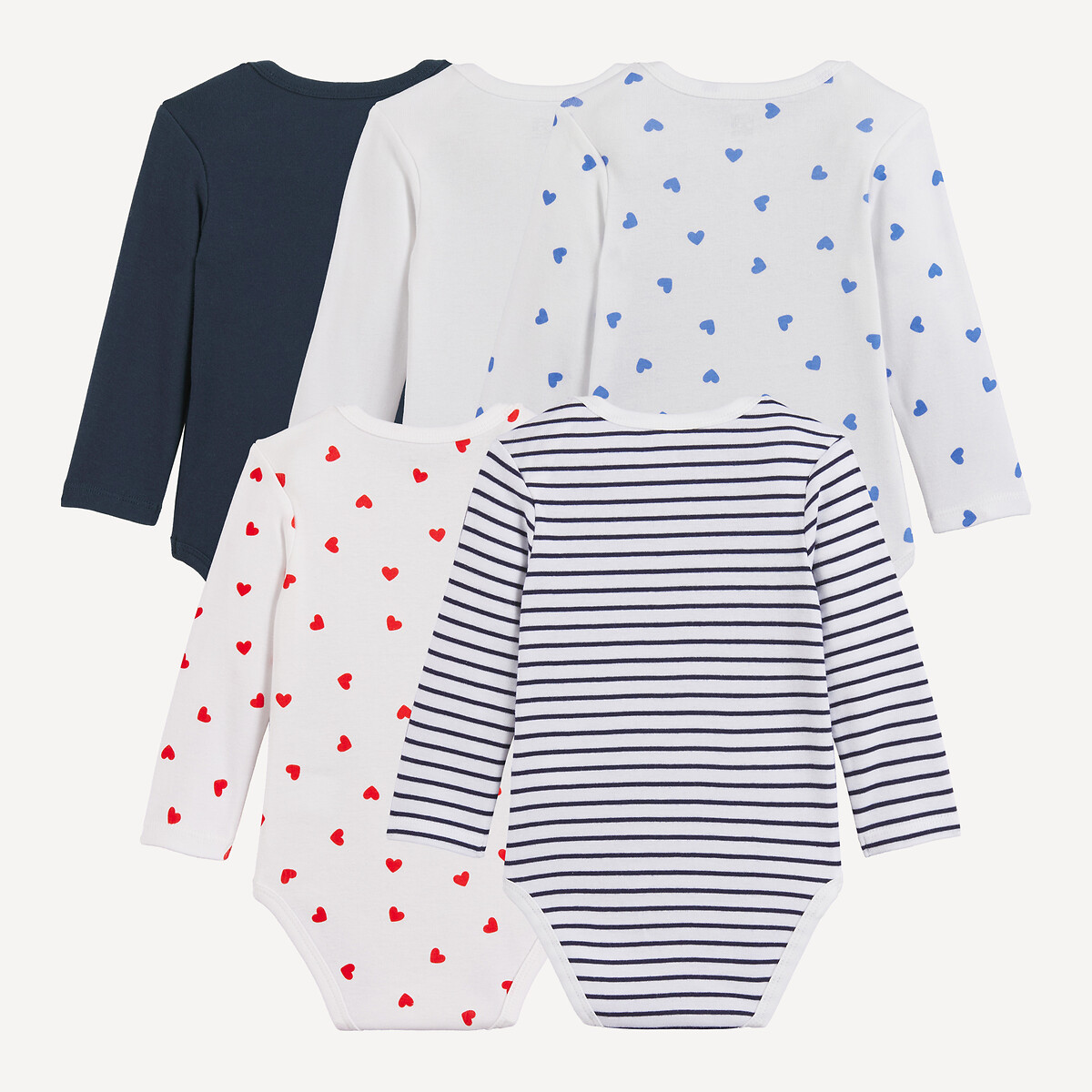 Lot de 5 bodies manches longues, en côtes assortis, LA REDOUTE COLLECTIONS