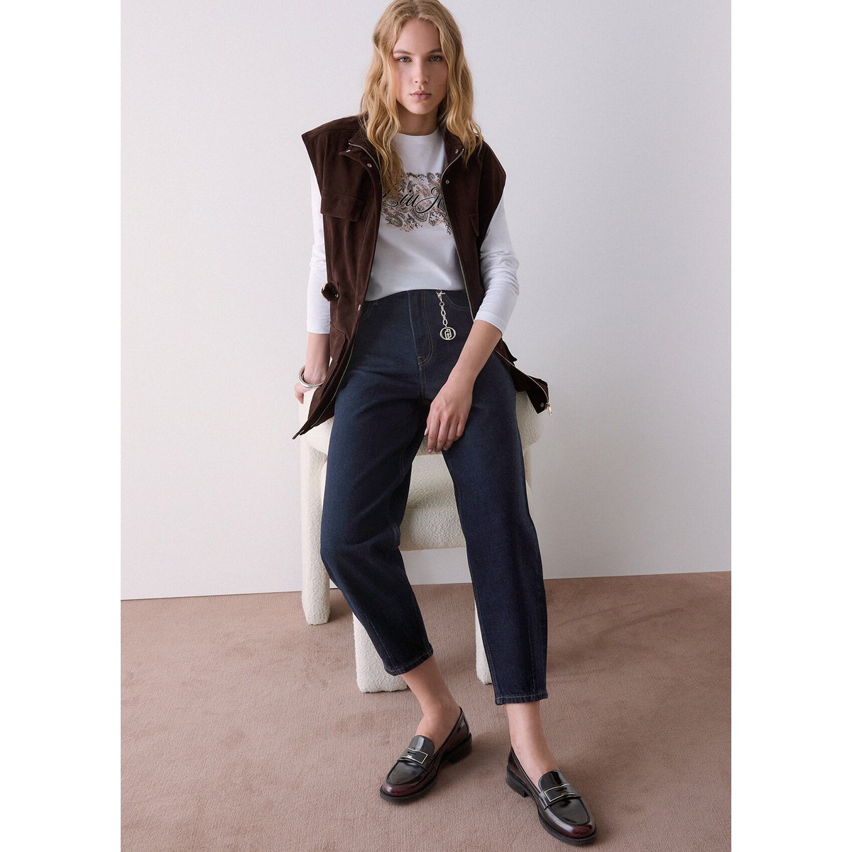 Jean boyfriend taille haute délavage normal, LIU JO