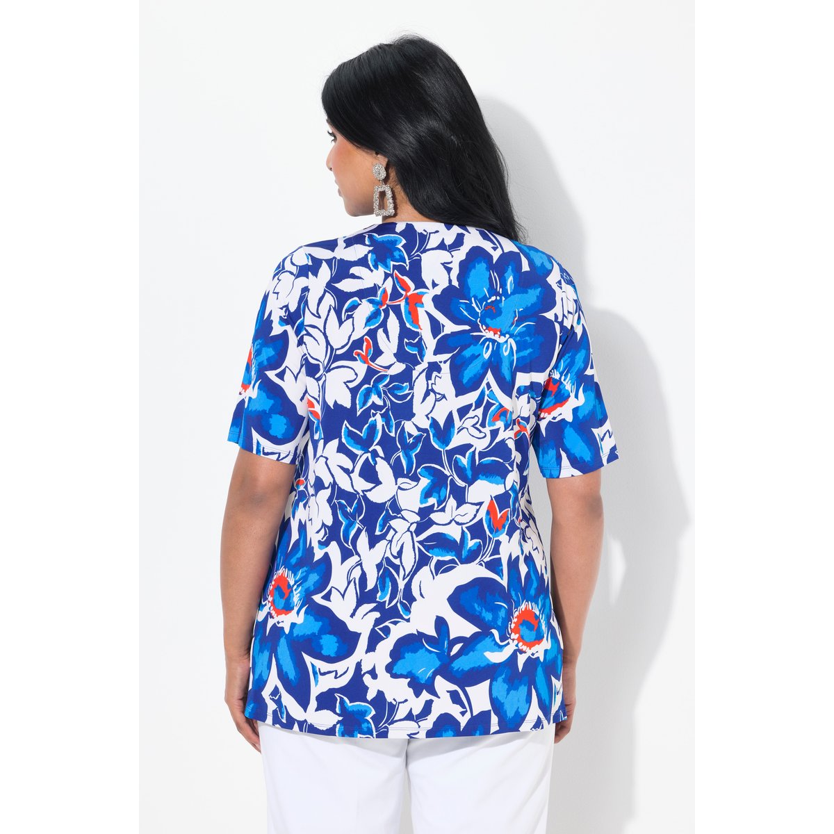T-shirt tombé fluide. Imprimé à bleu cobalt, ULLA POPKEN
