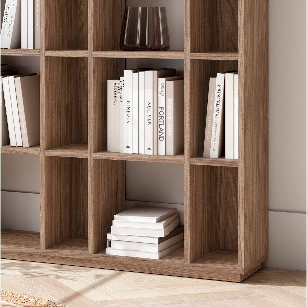 Bibliothèque modulable en placard 16 niches, IKAI noyer, HERDASA
