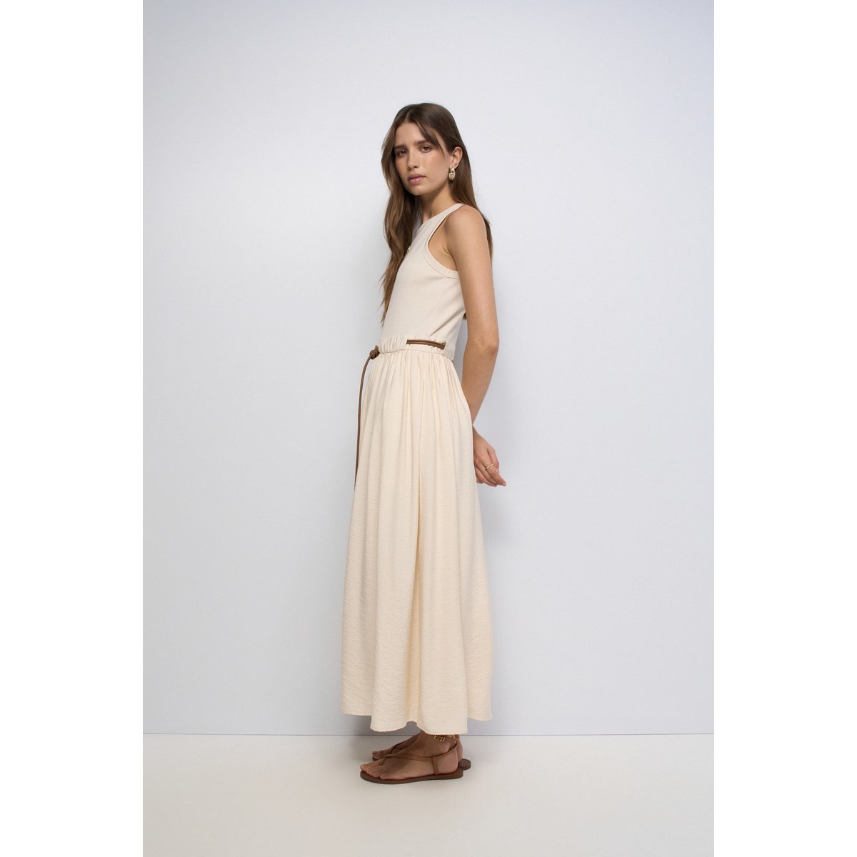 ROBE AVEC MÉLANGE DE MATIÈRES beige, SALSA JEANS