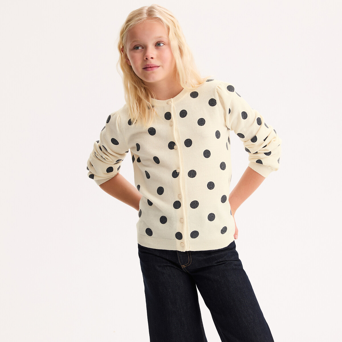 Polka Dot Fine Knit Cardigan polka dot print, LA REDOUTE COLLECTIONS