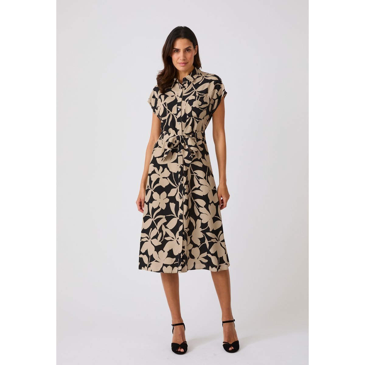 Robe-chemise pure viscose marron noir fleuri, DAMART