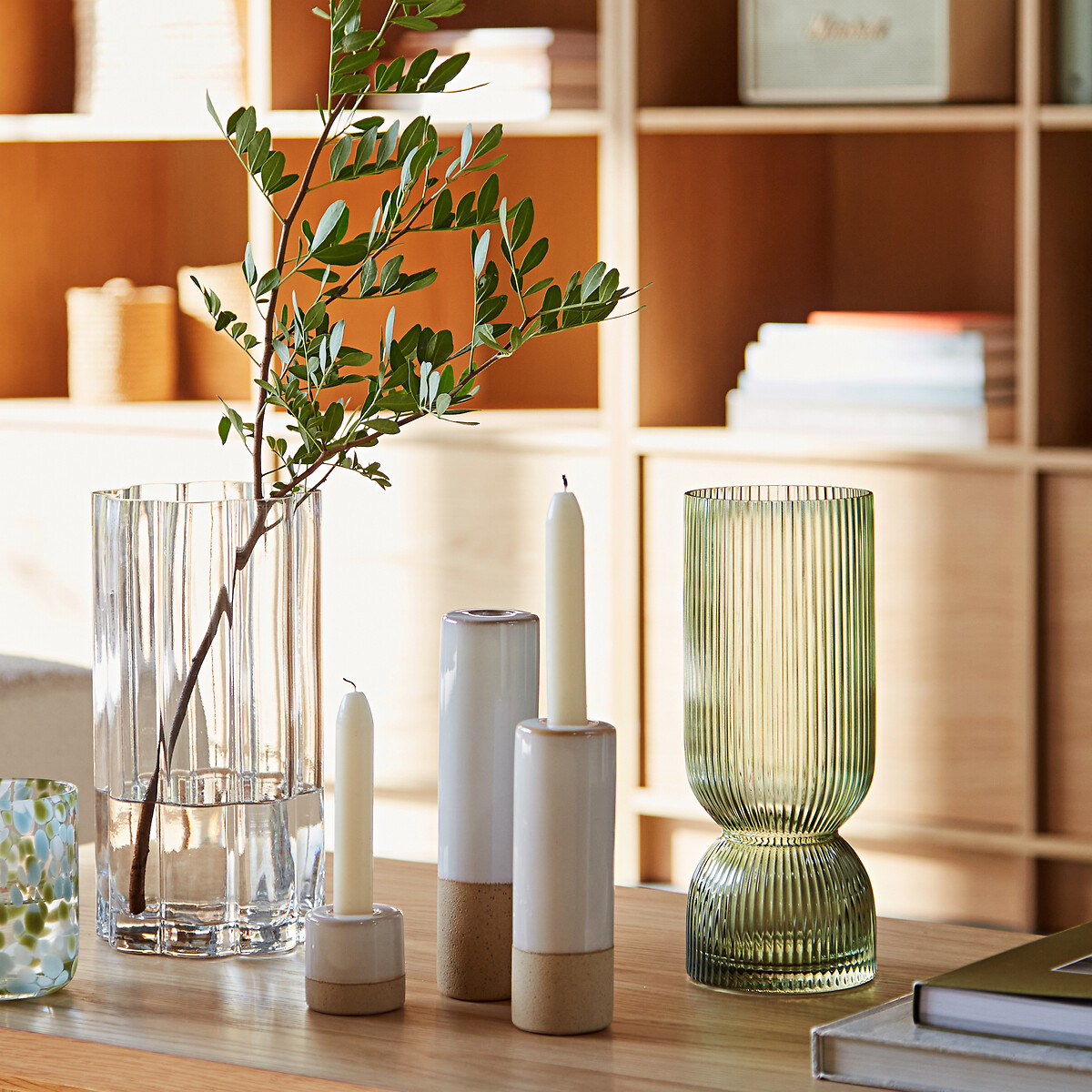 Valira H26cm Textured Glass Vase green, LA REDOUTE INTERIEURS