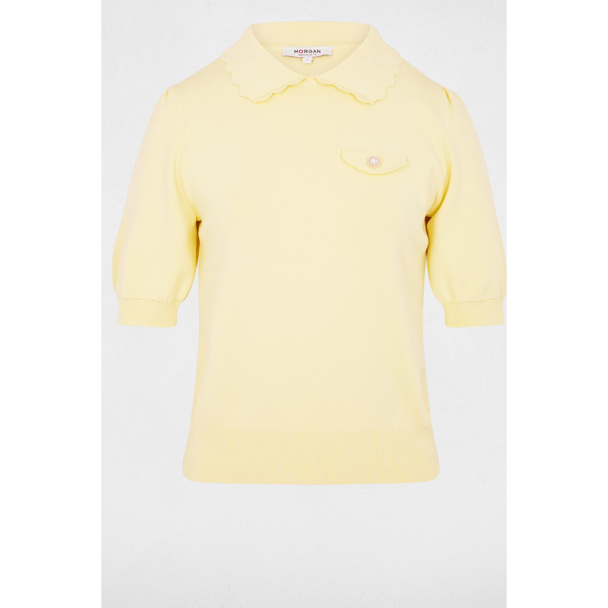 Pull manches bouffantes jaune pastel, MORGAN