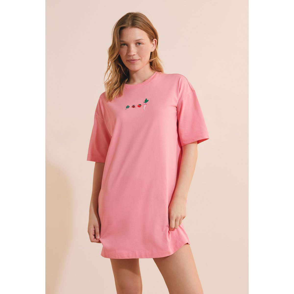 Chemise de nuit à motifs légumes en coton TILIA rose bonbon, ETAM