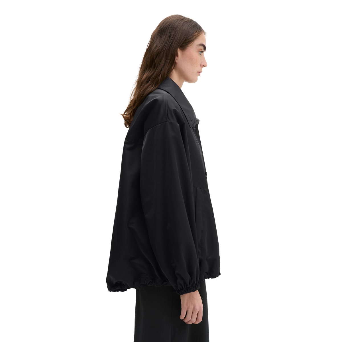 Long-Blouson loose en sergé de polyester Shiny recyclé noir, MARC O'POLO