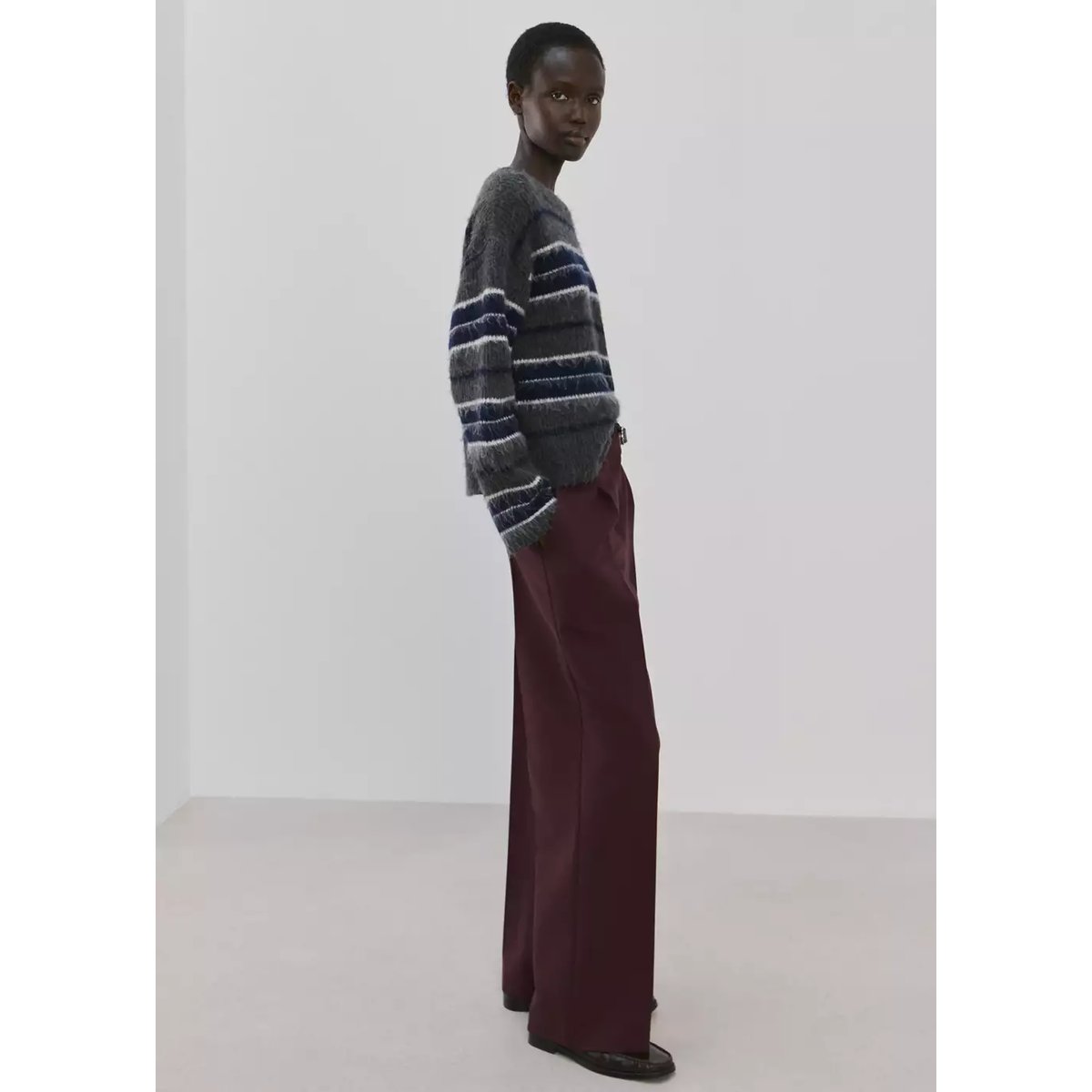 Pantalon droit avec ceinture lie de vin, MANGO